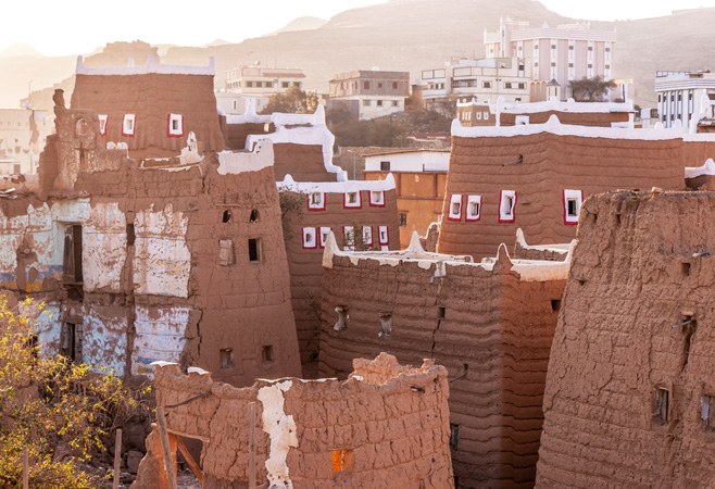 Traditional mud-brick houses in Dhahran Al Janub