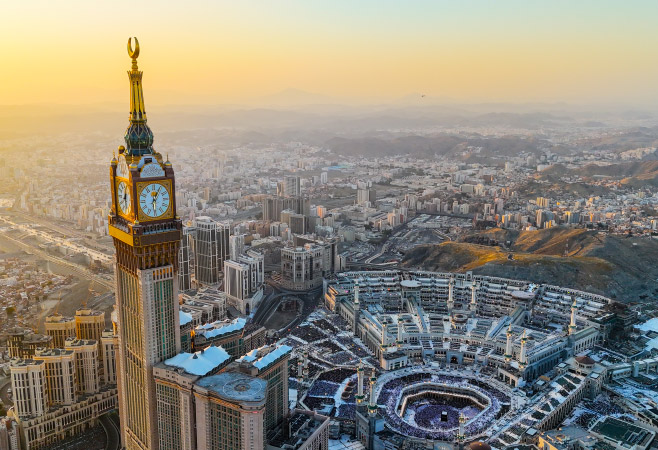 From sunrise to nightfall, the Mecca Clock Tower is a timeless symbol guiding millions of pilgrims