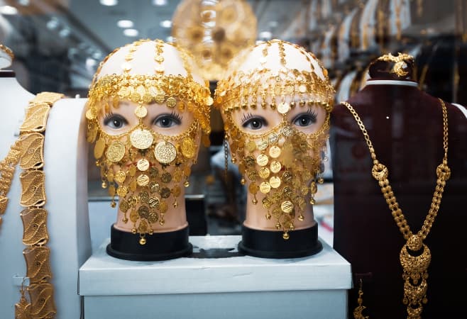 Traditional Arabic Face Masks and Jewelry at a store in Red Sea Mall